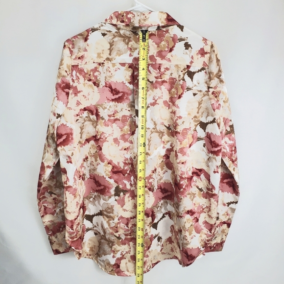 New W/O Tags | ACOA | Satin Button Down Rose Pink Tan & Cream Floral | VICI - Picture 5 of 7